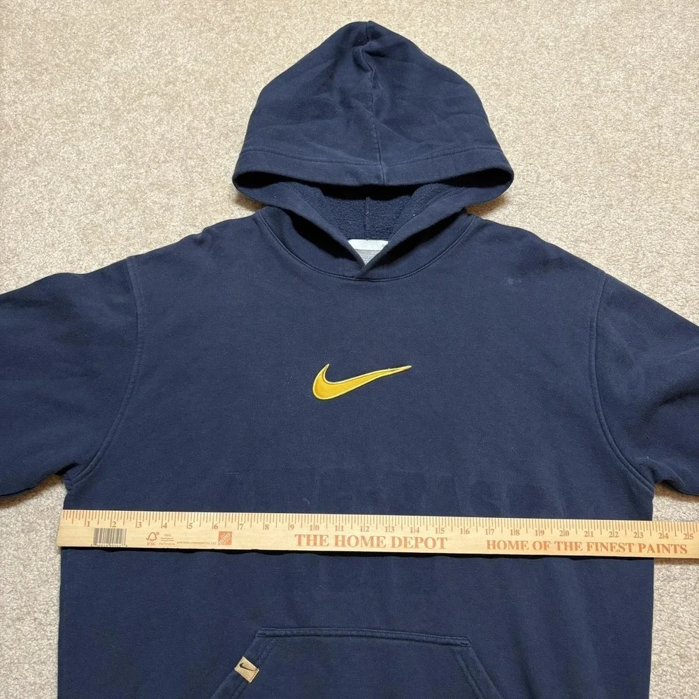 Vtg Nike Hoodie Sweatshirt Mens Large Navy Blue Faded Gold Center Swoosh Y2K 00s